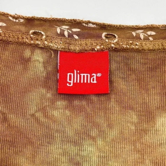 Glima Tie Dye Top Womens M Tan V-Neck Pullover Eyelet Trim Hippie‎ Boho Artsy - Picture 3 of 12